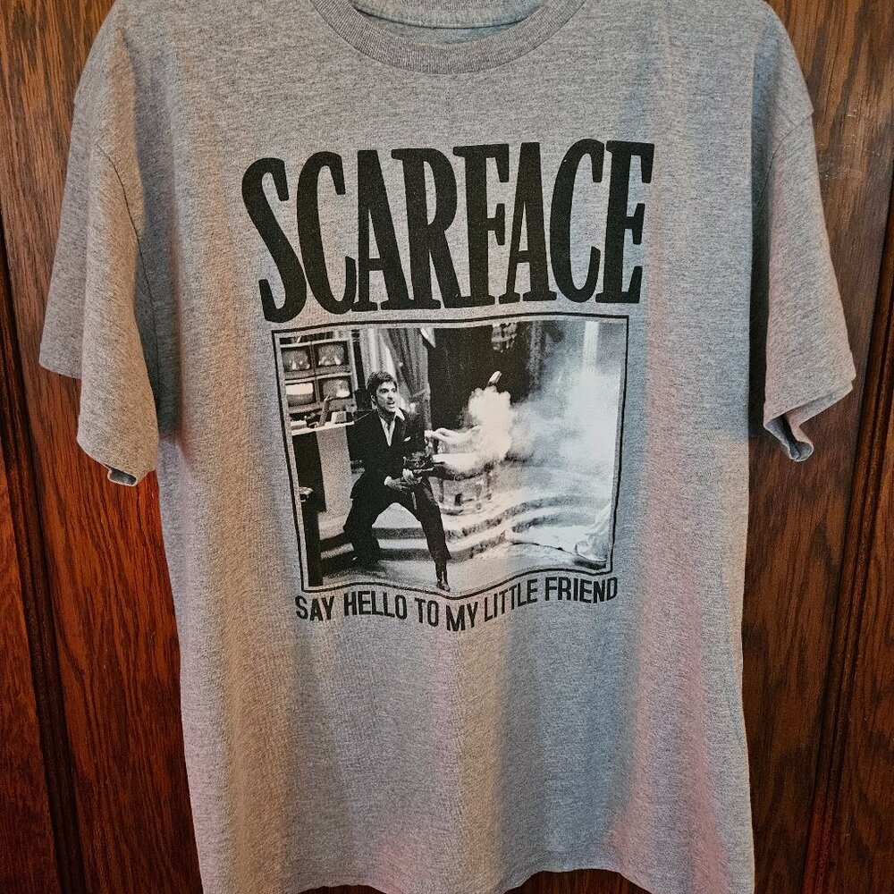 Men’s Scarface Shirt Size Large L Gray Say Hello To My Little Friend
